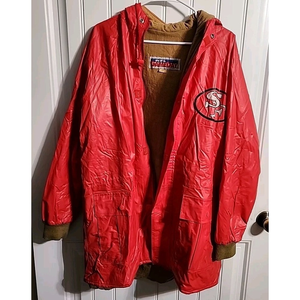 game day nfl 49ers weather football rain coat jacket red zipper - Sz Medium